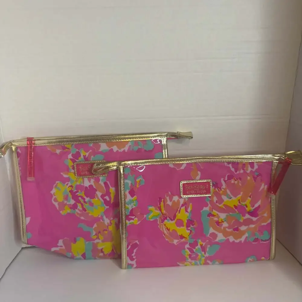 Lilly Pulitzer for Estée Lauder Pink Floral PVC Makeup Cosmetic Bag